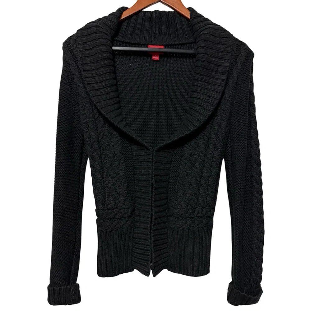 Mossimo Supply Co Cable Knit Sweater Cardigan Chunky Women’s Small Black Shawl